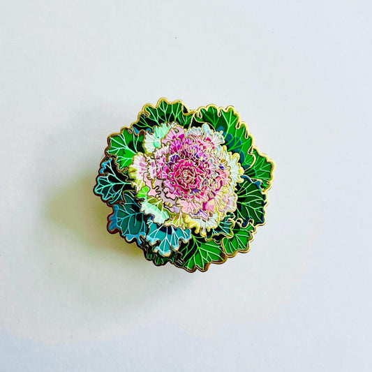 Pre-order Cabbage Flower Enamel Pin - Garden gift, vegan, healthy, floral, Mother’s Day, gift for her