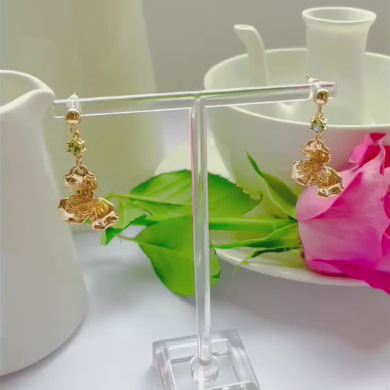 Flower lime citrus stud dangle-drop gold earrings, Gifts under 30, Mothers Day Gift, Nature floral Gift, Flower child