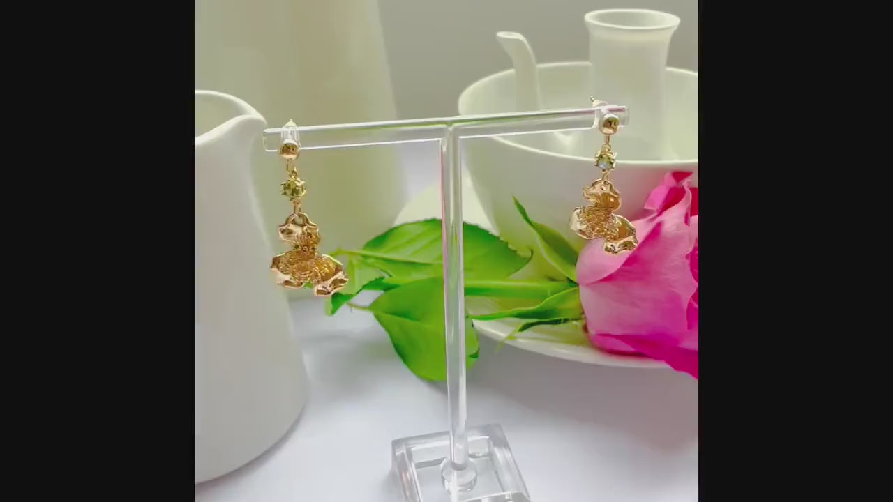 Flower lime citrus stud dangle-drop gold earrings, Gifts under 30, Mothers Day Gift, Nature floral Gift, Flower child