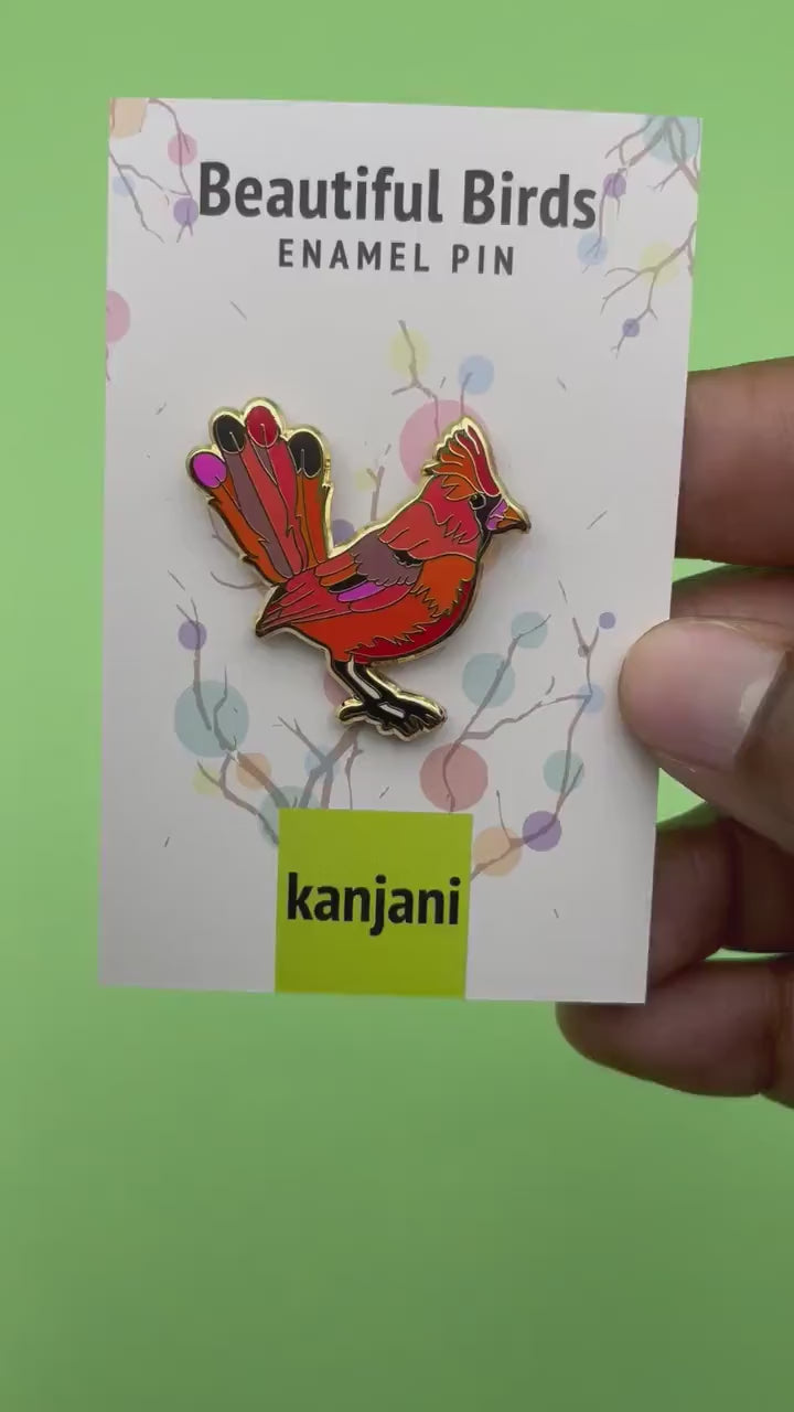 Enamel Pin: Red Cardinal Bird - Gold Hard Enamel, 1.25 Inches, Christmas gift, stocking stuffer