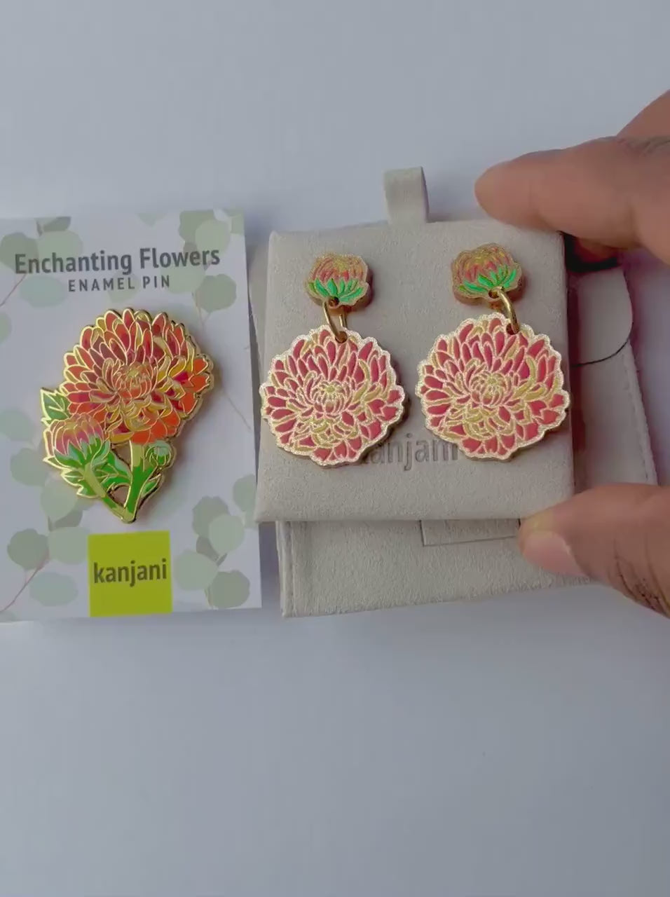 Orange Chrysanthemum Earrings - Acrylic Floral Stud Dangles, Advent calendar