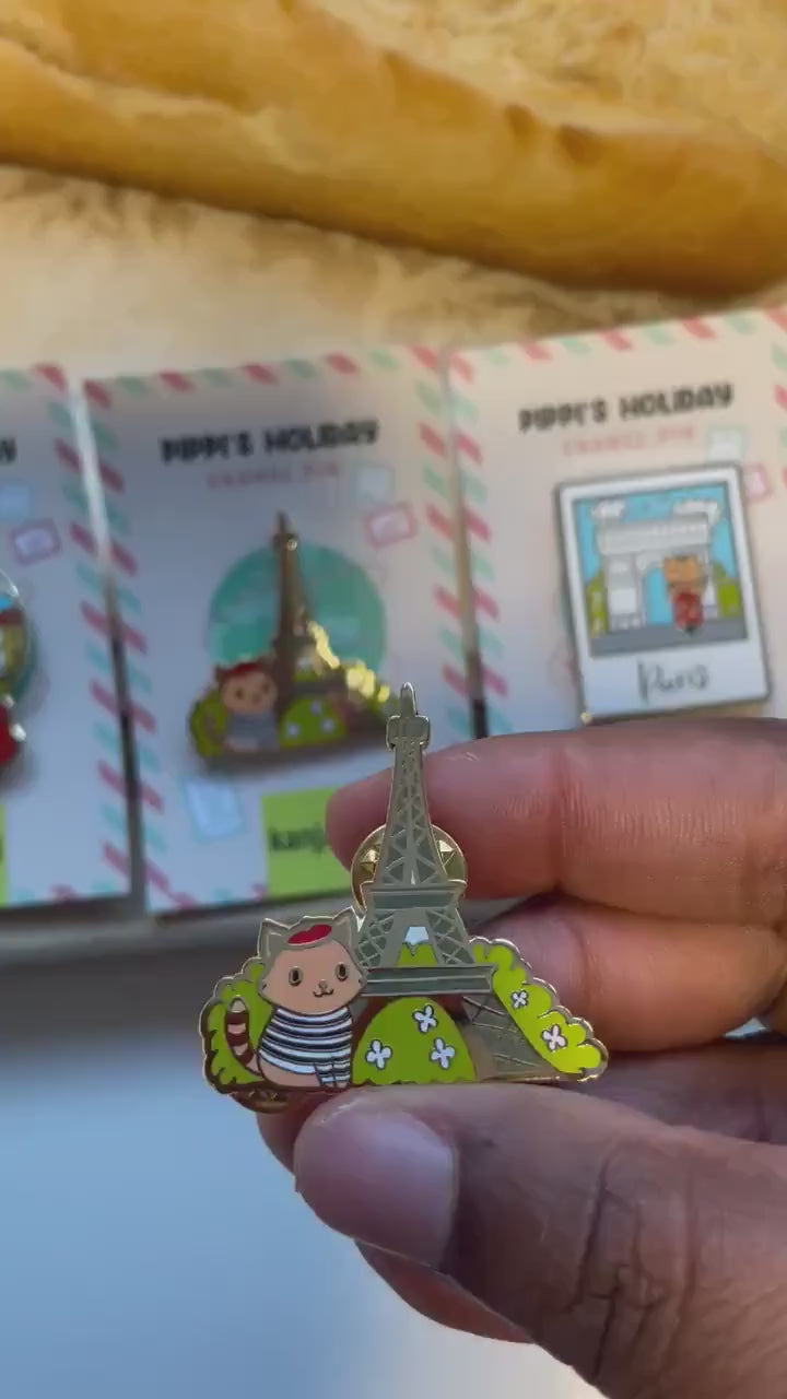 Paris Enamel pins | Pippi’s Holiday Vacation Pins | Paris Brooch | Notre Dame | Eiffel Tower souvenir pin | Arc de Triomphe | Sacre Coeur