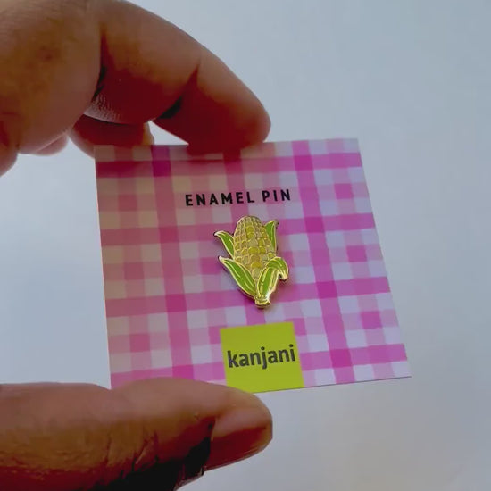 Yellow Corn Cob Mini Enamel Pin, Vegan Lapel Badge, picnic treat