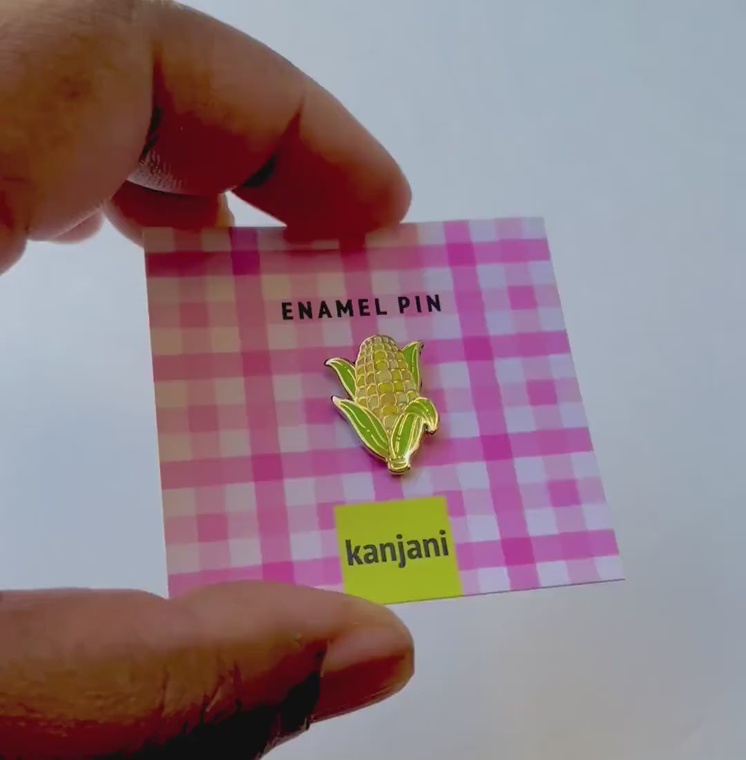 Yellow Corn Cob Mini Enamel Pin, Vegan Lapel Badge, picnic treat