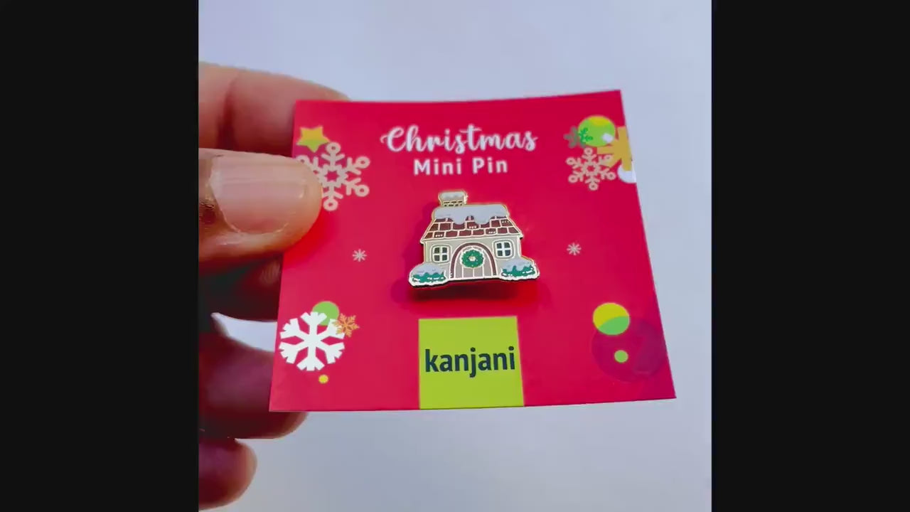 Snowy Cottage Enamel 6 pin gift box, Winter lapel badge, Christmas gift