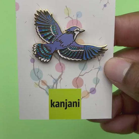Blue Jay Enamel Pin, Gold Bird Badge, Nature Lover Gift, Christmas stocking stuffer, Advent calendar