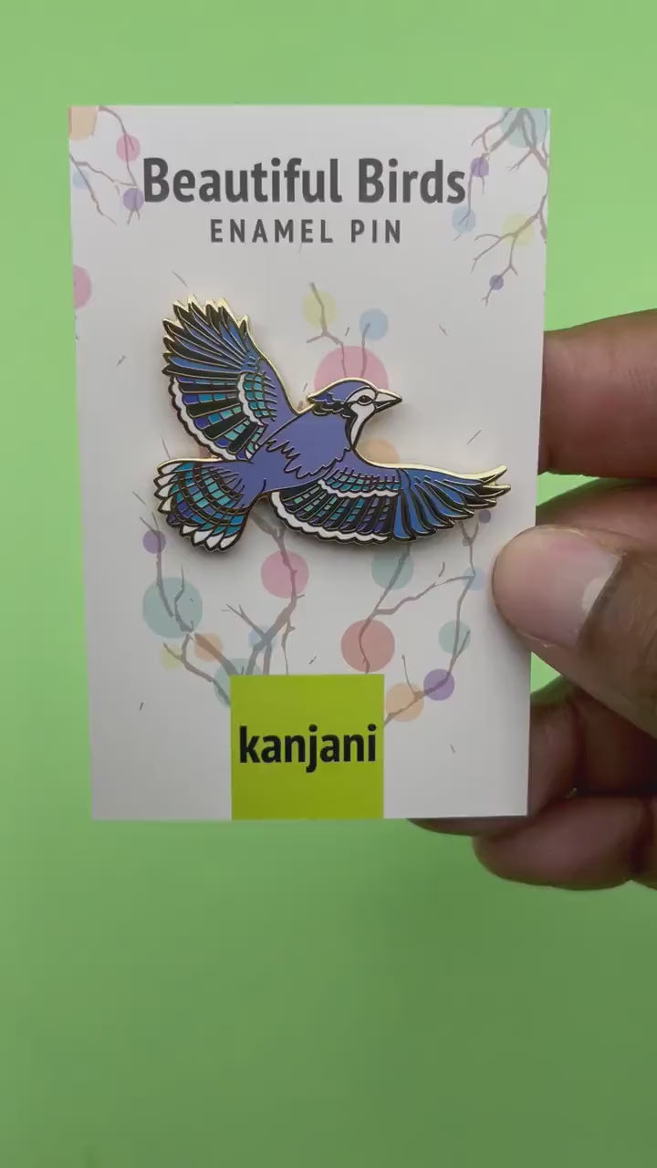 Blue Jay Enamel Pin, Gold Bird Badge, Nature Lover Gift, Christmas stocking stuffer, Advent calendar