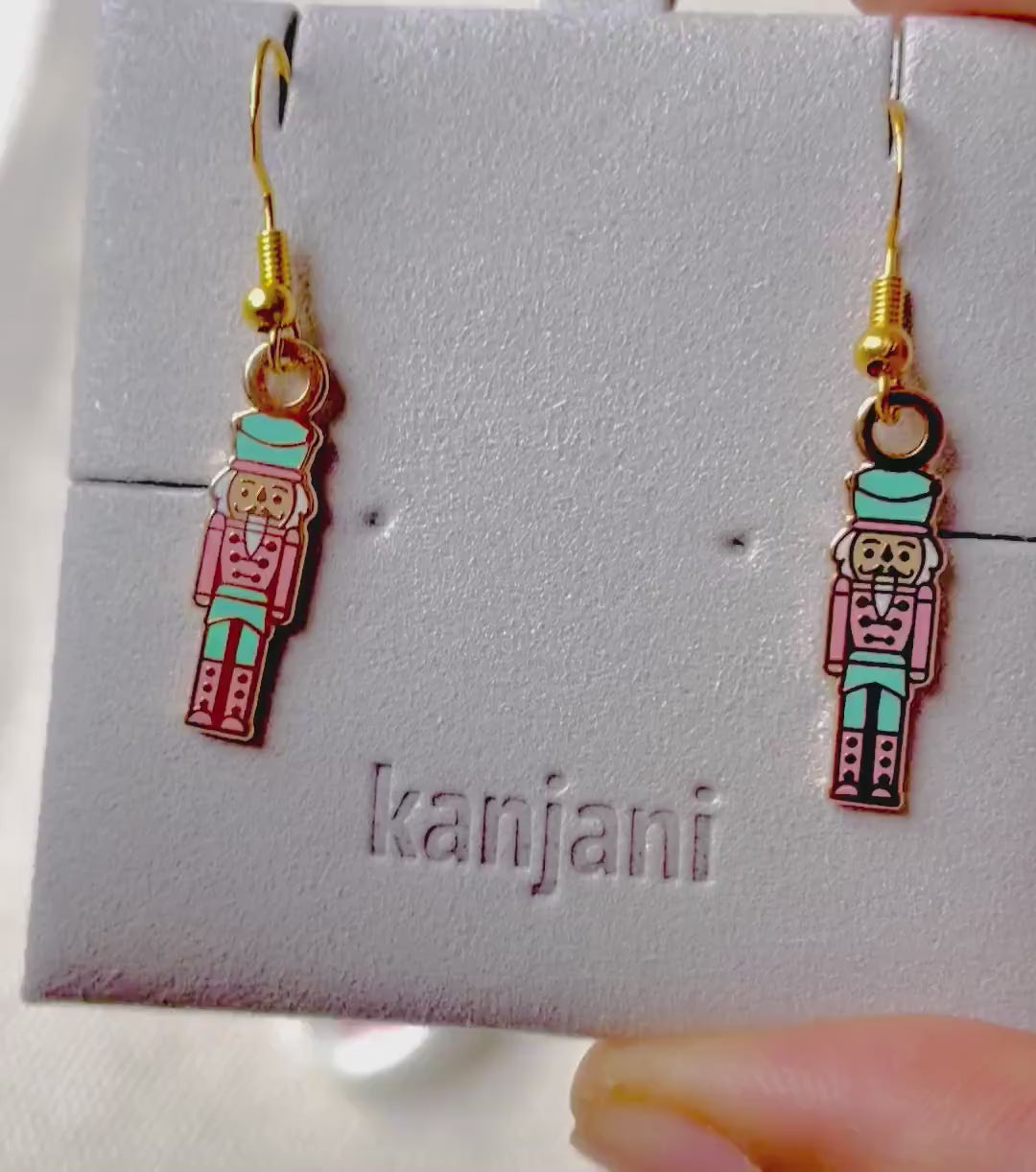 Pink Nutcracker dangle earrings, minimalist, 925 sterling silver, 18k gold, gift for her, black red, pink teal blue