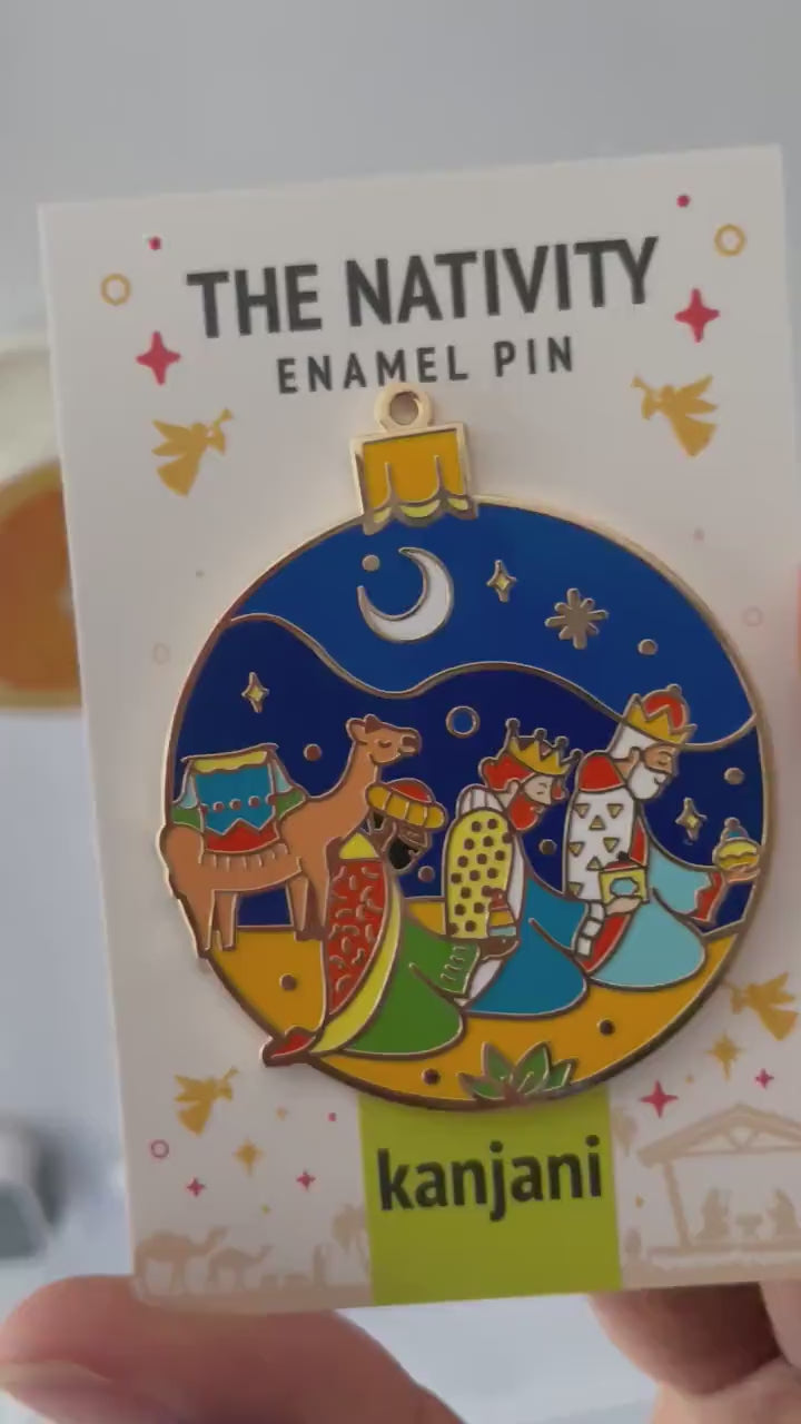 Christmas ornament Enamel pin gift, Nativity bauble, keychain, fridge magnet, Mary, Joseph, Baby Jesus, Christmas, Tree