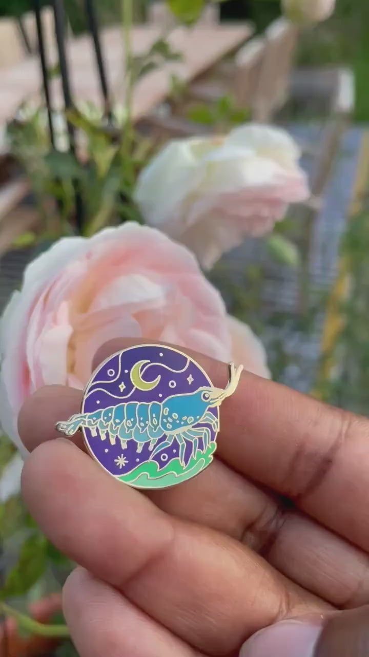 Blue Shrimp Enamel Pin, Sea Witch, Lunar Cosmic Prawn, Christmas stocking stuffer, Advent calendar