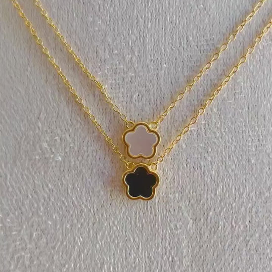 Gold Flower Necklace: Minimalist Black Agate Pendant (Sterling Silver), Advent calendar