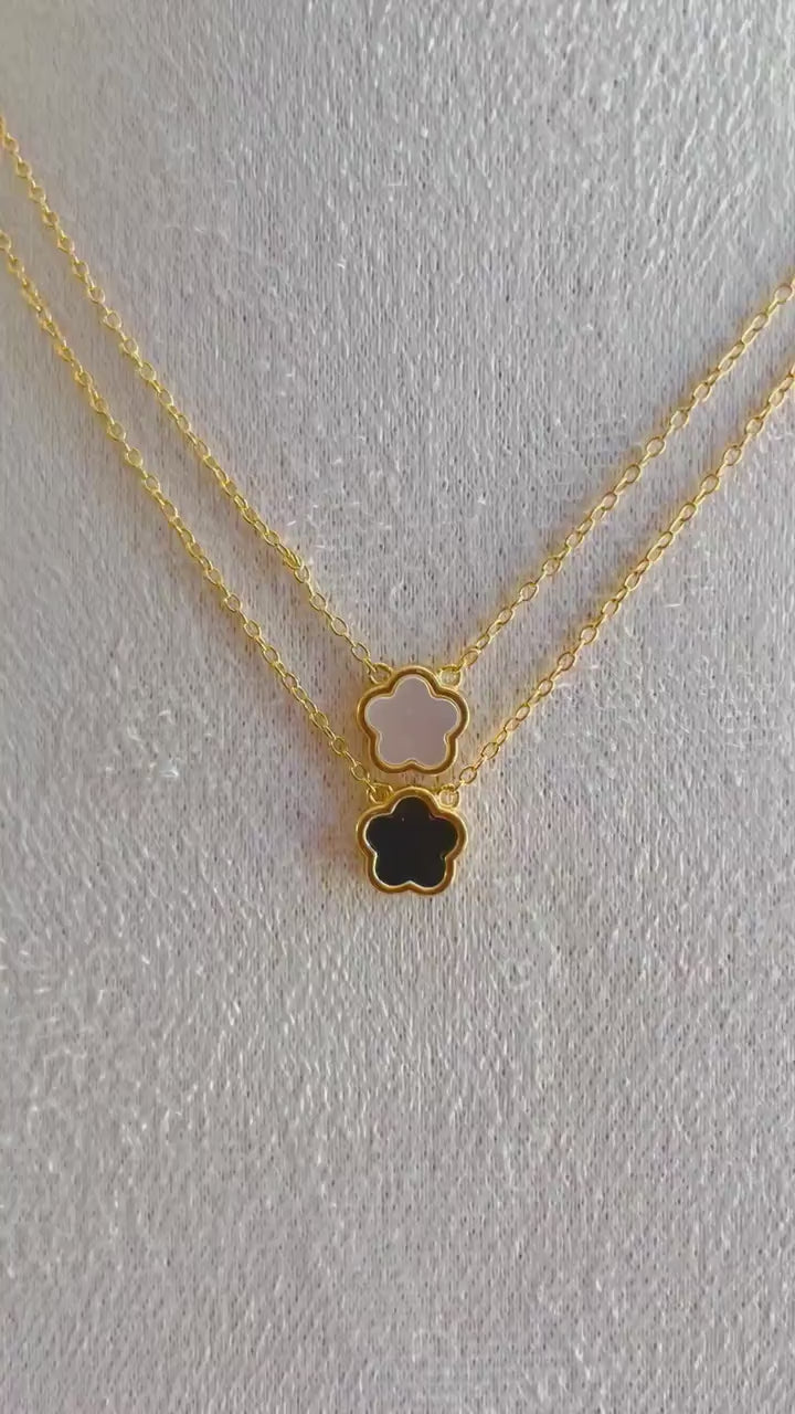 Gold Flower Necklace: Minimalist Black Agate Pendant (Sterling Silver), Advent calendar