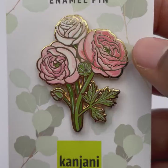 Ranunculus Flower Enamel Pin, Soft Pink Gold (1.75in Lapel Badge), Christmas gift, stocking stuffer, Advent calendar