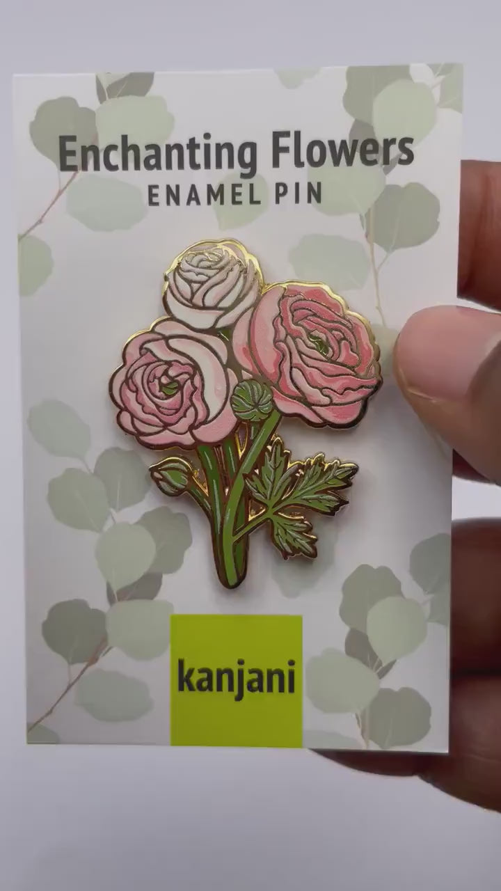 Ranunculus Flower Enamel Pin, Soft Pink Gold (1.75in Lapel Badge), Christmas gift, stocking stuffer, Advent calendar