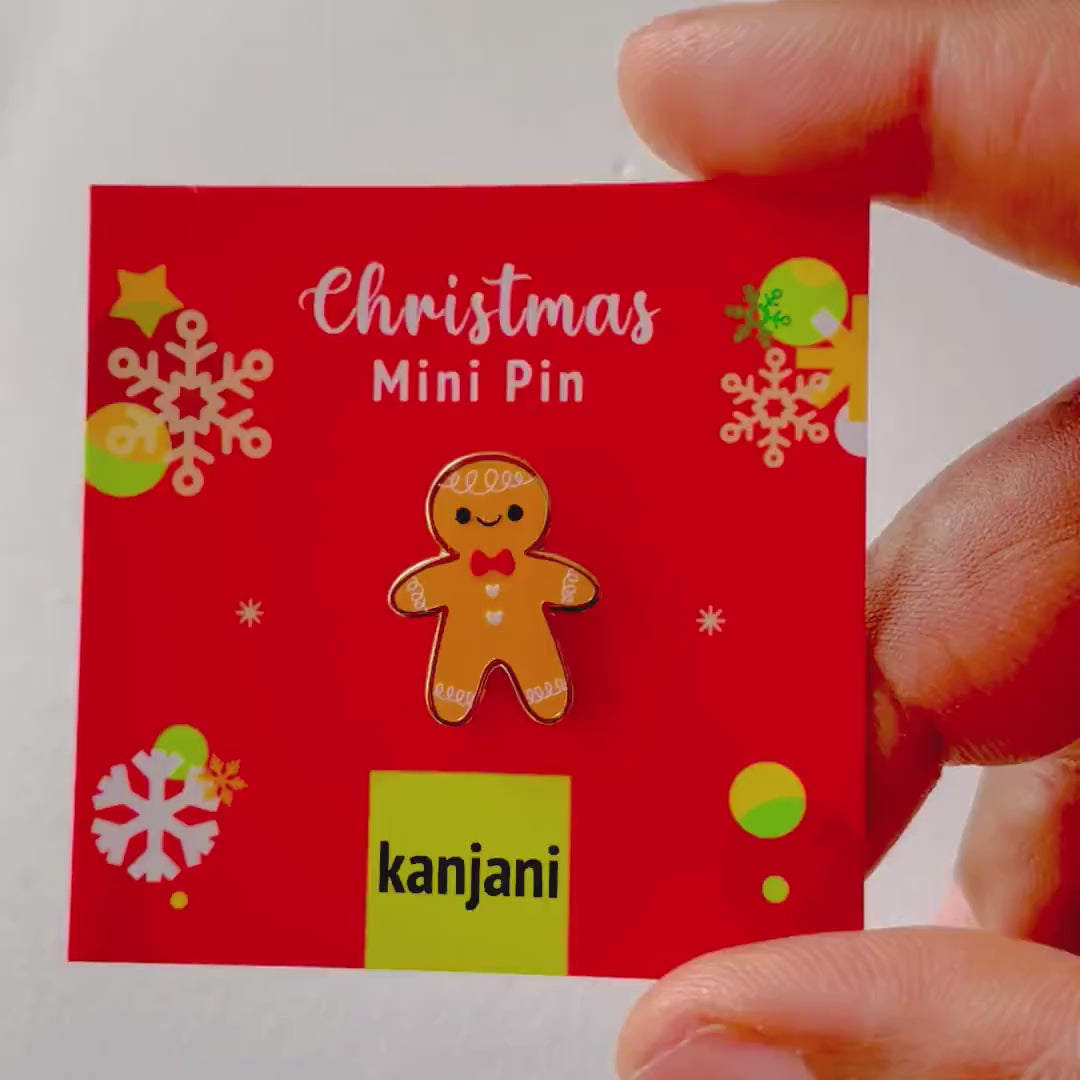 Holiday Gingerbread Man Pin, Mini Enamel Badge (Gold, 0.75in), Christmas gift, stocking stuffer