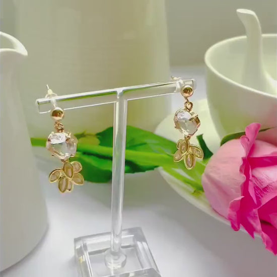 Clear feather dangle drop cubic zirconia gold crystal earrings, Gifts under 30, Mothers Day Gift, Bird-themed jewelry, Nature Gift