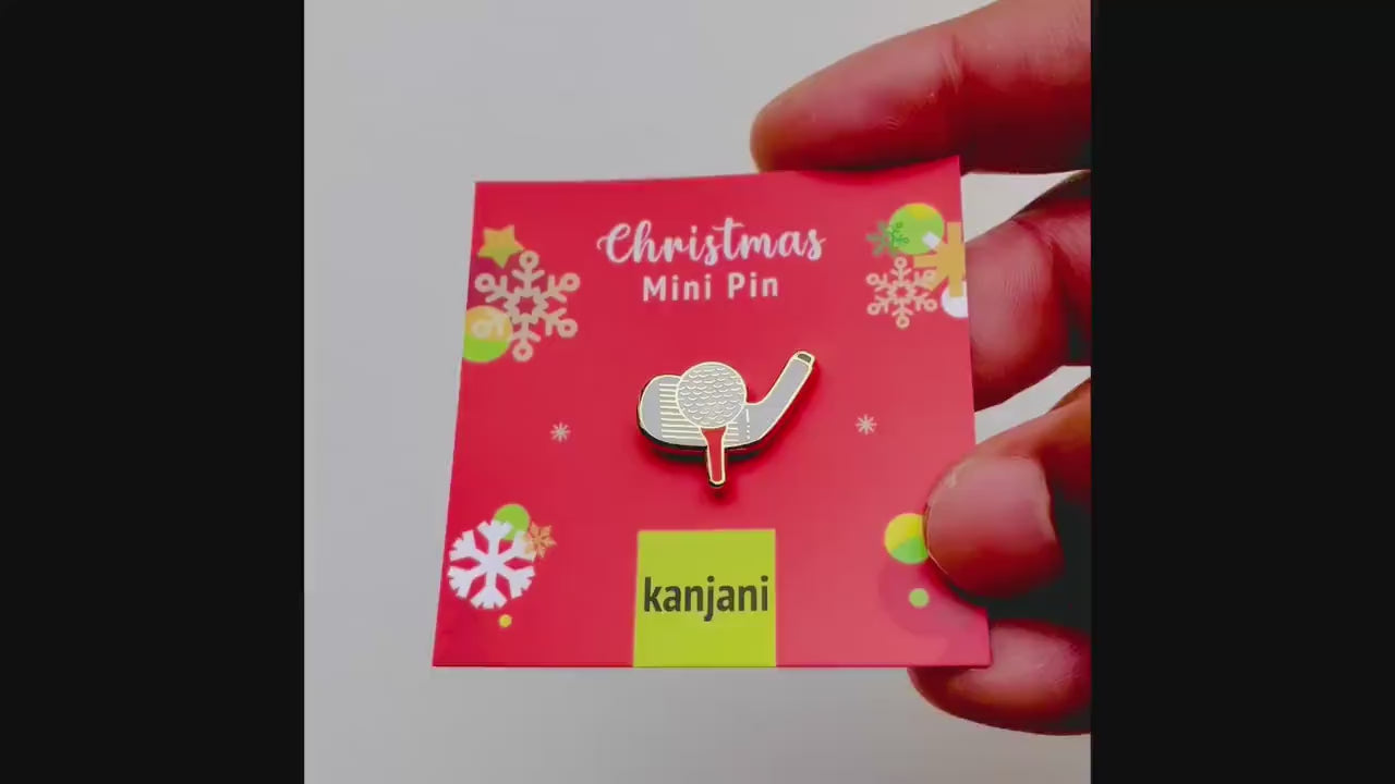 Golf Pin Badge: Small Gold Enamel - Festive Lapel or Backpack, Christmas gift, stocking stuffer