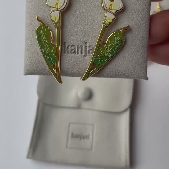 Calla Lily Gold Plated Earrings, Floral Stud Dangles (Enamel Finish), Christmas gift, stocking stuffer, Advent calendar