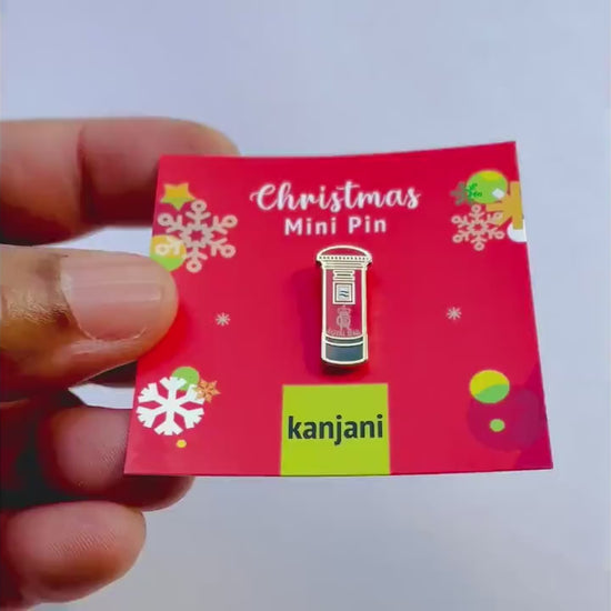 Holiday Post Box Enamel 6 pin gift box, Winter lapel badge, Christmas gift