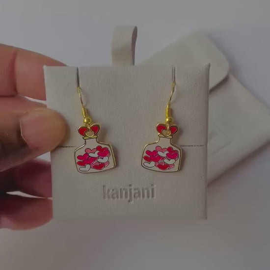 Love Potion Earrings: Jar of Hearts Enamel - Gold Plated Silver, Advent calendar