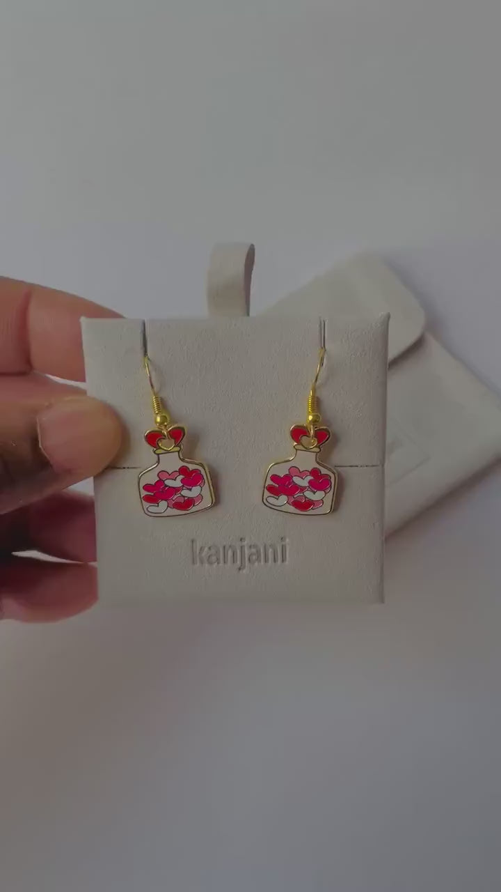 Love Potion Earrings: Jar of Hearts Enamel - Gold Plated Silver, Advent calendar