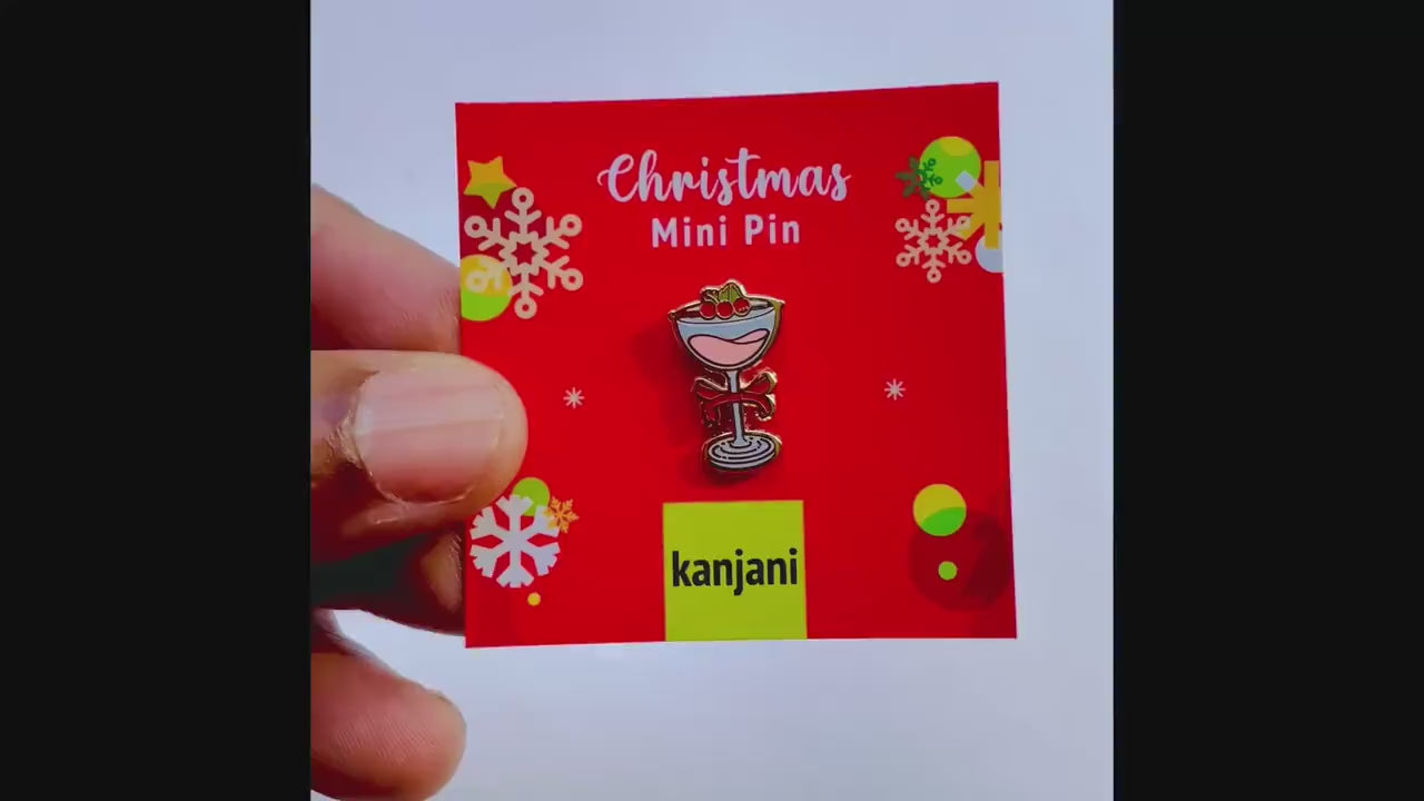 Festive Cranberry Cocktail Pin Set - Winter Holiday Enamel Badges, Christmas gift, stocking stuffer, Advent calendar