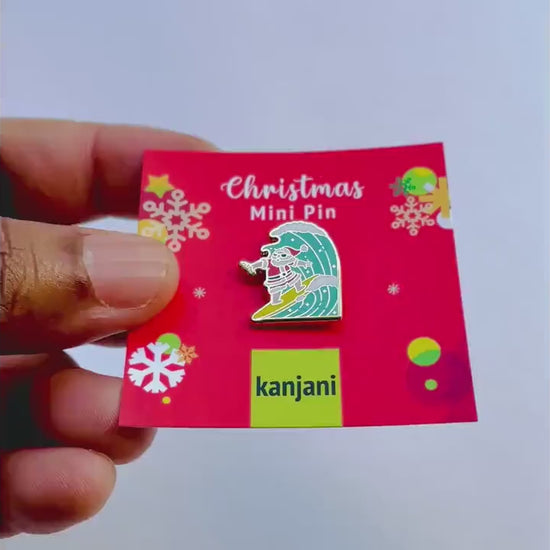 Surfin’ Santa Enamel 6 pin gift box, Winter lapel badge, Christmas gift