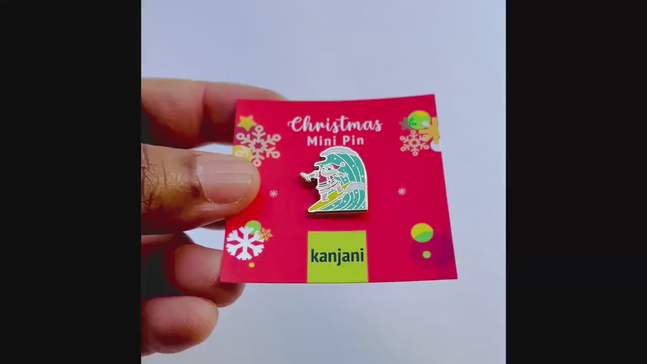 Surfin’ Santa Enamel 6 pin gift box, Winter lapel badge, Christmas gift