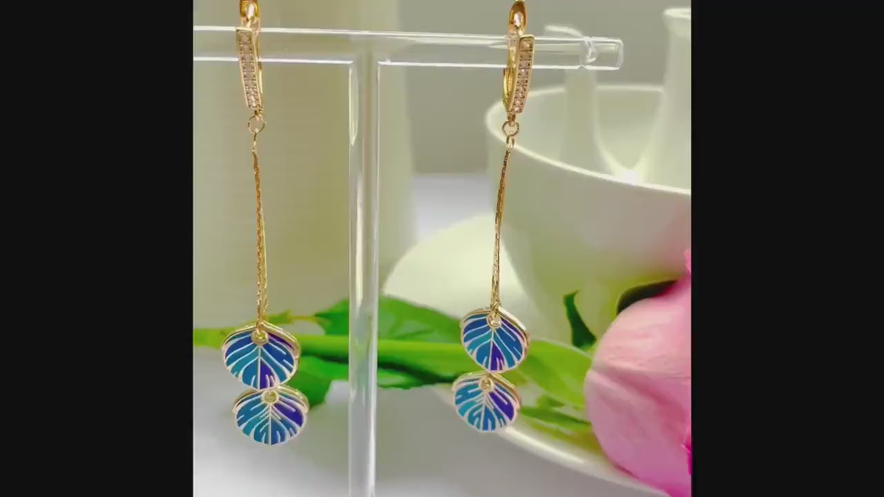 Feather Drop Earrings: Blue Hard Enamel, Cubic Zirconia (Handmade UK), Advent calendar