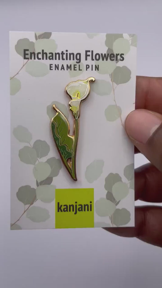 Calla Lily Flower Pin: Gold Hard Enamel Brooch (1.75in Size), Christmas gift, stocking stuffer, Advent calendar