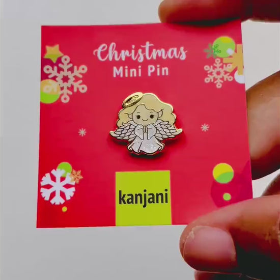 Christmas Angel Pin: Mini Gold Enamel - Lapel or Backpack, Christmas gift, stocking stuffer, Advent calendar