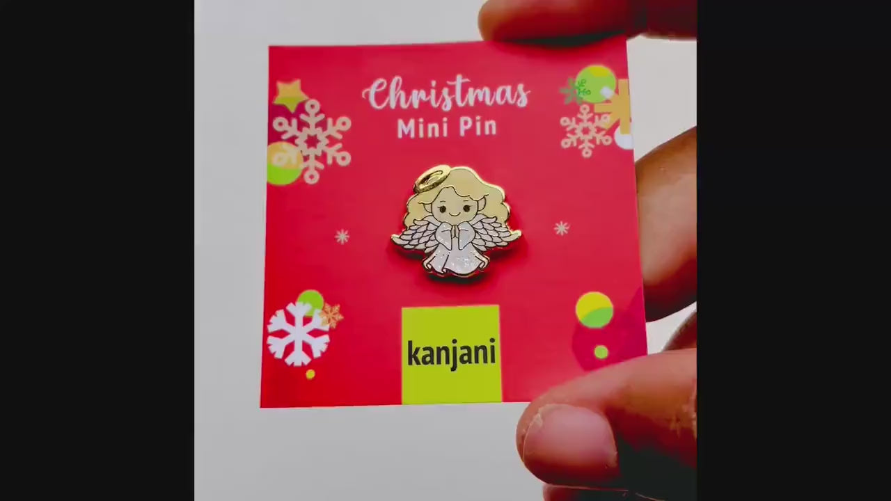 Christmas Angel Pin: Mini Gold Enamel - Lapel or Backpack, Christmas gift, stocking stuffer, Advent calendar