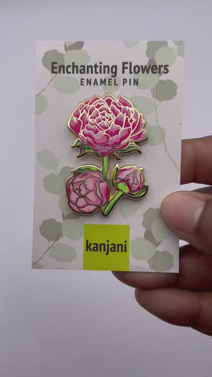 Peony Flower Pin: Pink Enamel Badge (Gold Hard Finish), Christmas gift, stocking stuffer, Advent calendar