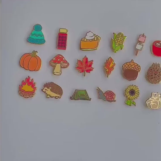 18 Fall Enamel pin gifts, Autumn mini lapel badges, Christmas, stocking stuffer, Advent calendar