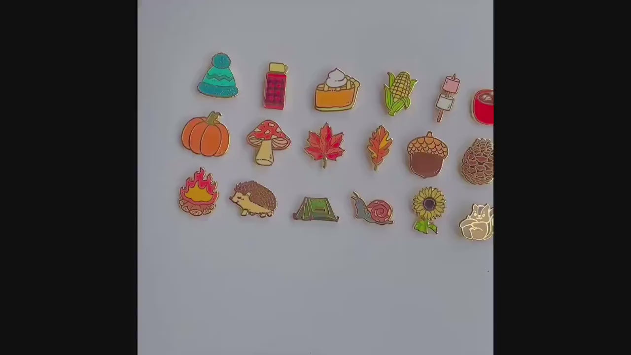 18 Fall Enamel pin gifts, Autumn mini lapel badges, Christmas, stocking stuffer, Advent calendar
