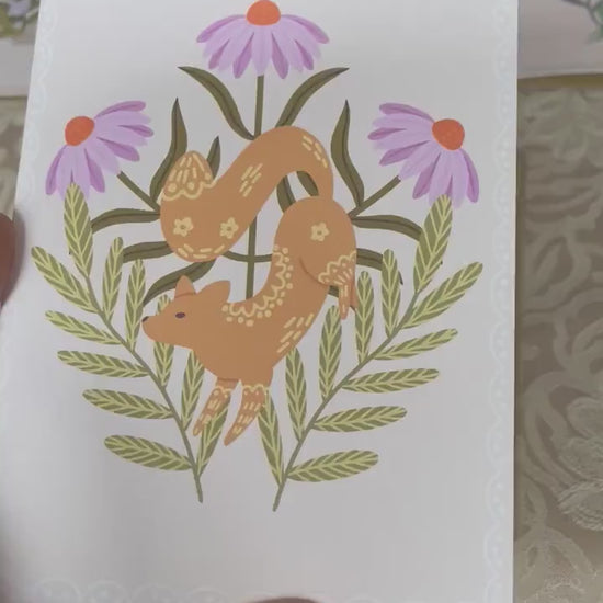 Fox Greeting Card | Scandi Folk Art | Thanksgiving | Folksy | Wildflowers