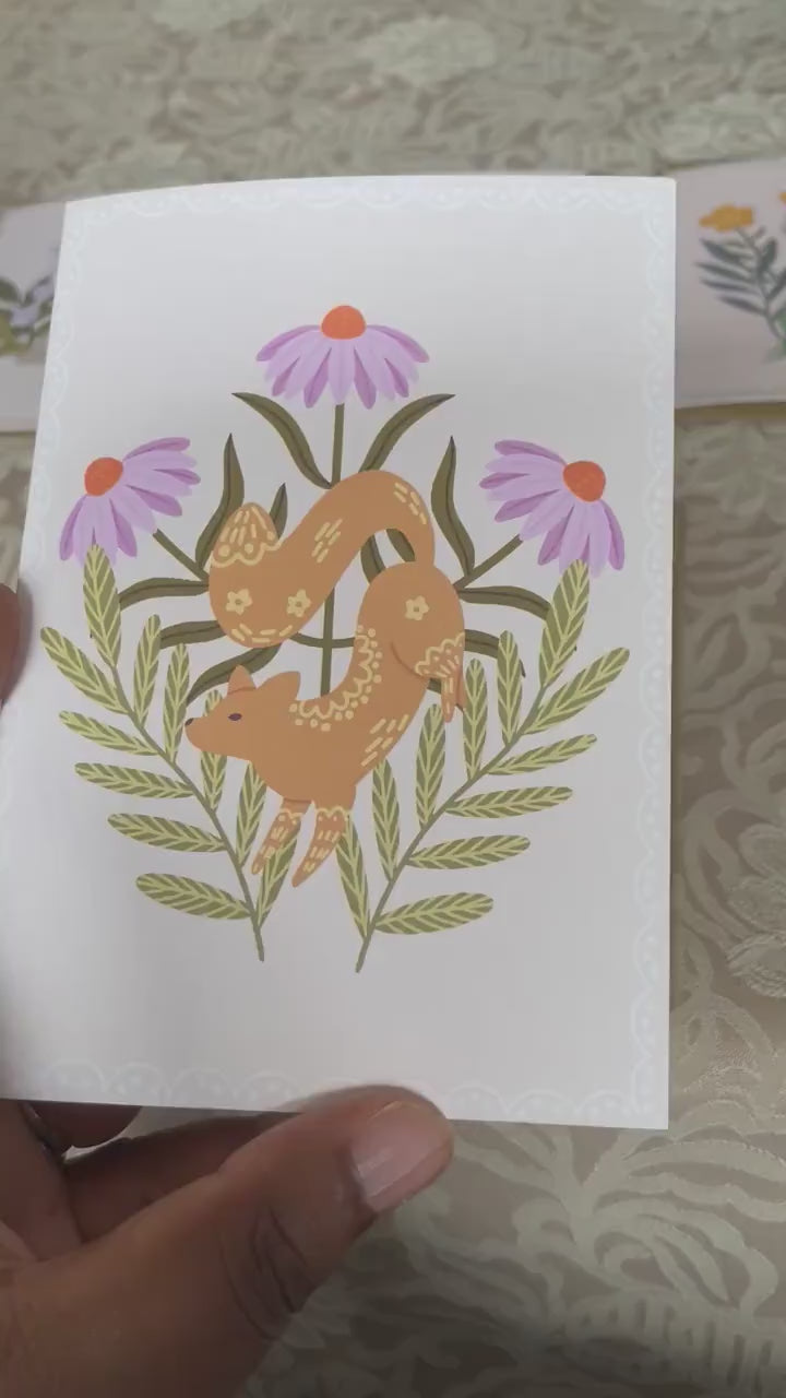 Fox Greeting Card | Scandi Folk Art | Thanksgiving | Folksy | Wildflowers