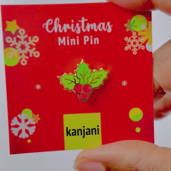 Christmas Holly Pin: Gold Hard Enamel - Winter Holiday Accessory, Christmas gift, stocking stuffer, Advent calendar