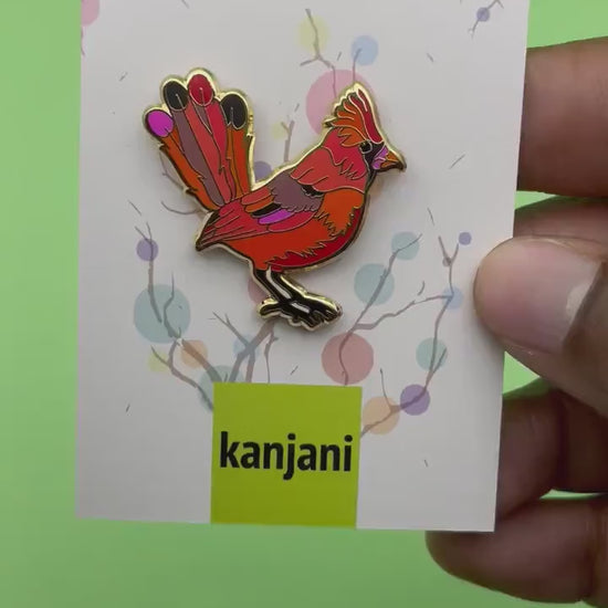 Enamel Pin: Red Cardinal Bird - Gold Hard Enamel, 1.25 Inches, Christmas gift, stocking stuffer, Advent calendar
