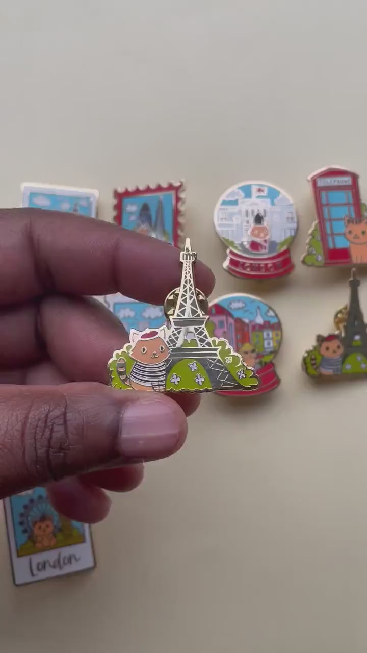 London and Paris Enamel pins | Pippi’s Holiday Vacation Pins | London Brooch | Paris pin | Eiffel Tower souvenir pin | Big Ben | Sacre Coeur