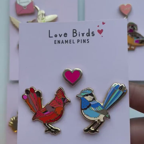Love Birds Enamel pin gifts set, cute Valentines gift, him, her, Anniversary gift, birds letter