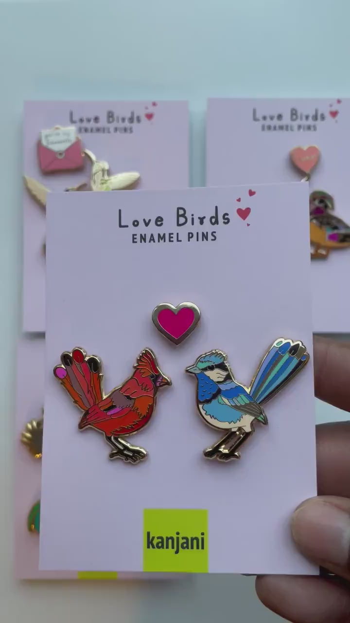 Love Birds Enamel pin gifts set, cute Valentines gift, him, her, Anniversary gift, birds letter