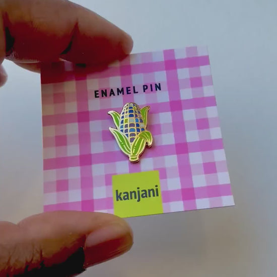 Blue Sweetcorn Enamel Mini Pin - Vegan Lapel Badge, picnic treat