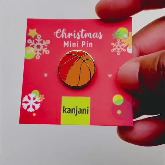 Basketball Lapel Pin: Festive Sports Design - Gold Hard Enamel, Christmas gift, stocking stuffer, Advent calendar