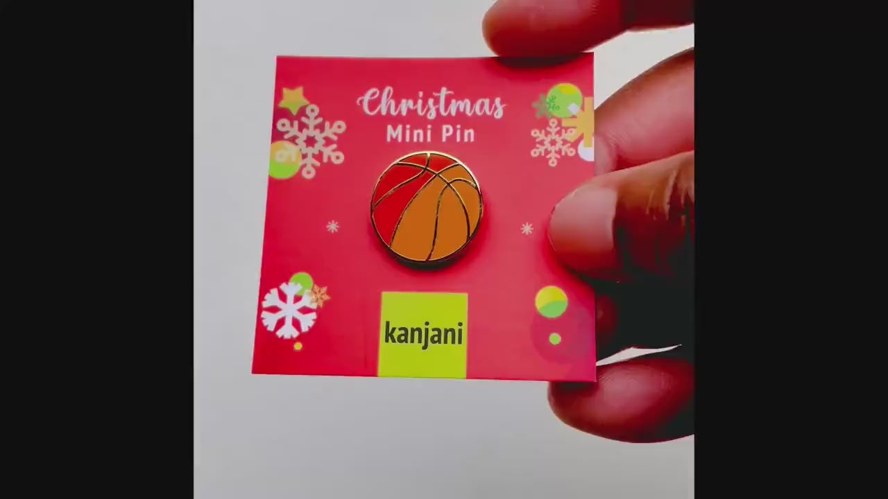 Basketball Lapel Pin: Festive Sports Design - Gold Hard Enamel, Christmas gift, stocking stuffer, Advent calendar