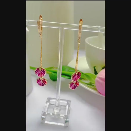 Red Feather Dangle Earrings: Enamel, Gold Plated with Crystal Glint, Advent calendar