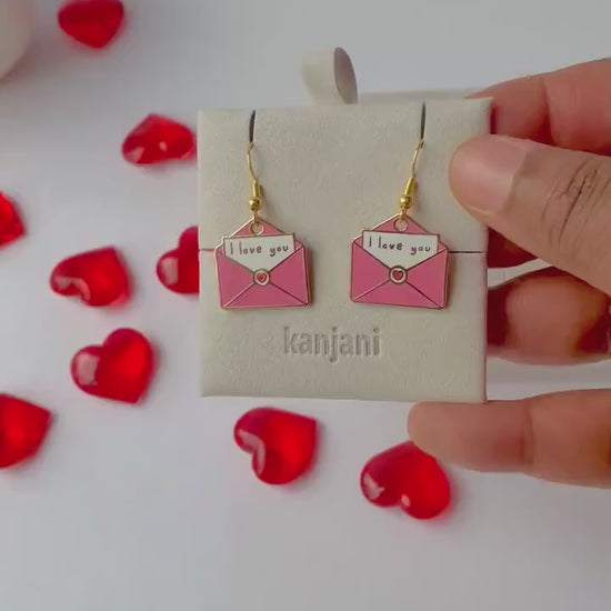 Love Letter Earrings: Pink & Navy Enamel Hearts (Gold Hook or Stud), Advent calendar
