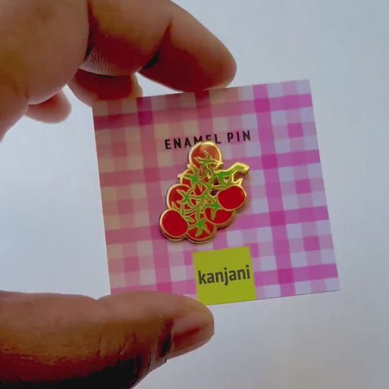Vine Tomato Stem Enamel Pin, Vegan Lapel Badge, picnic treat