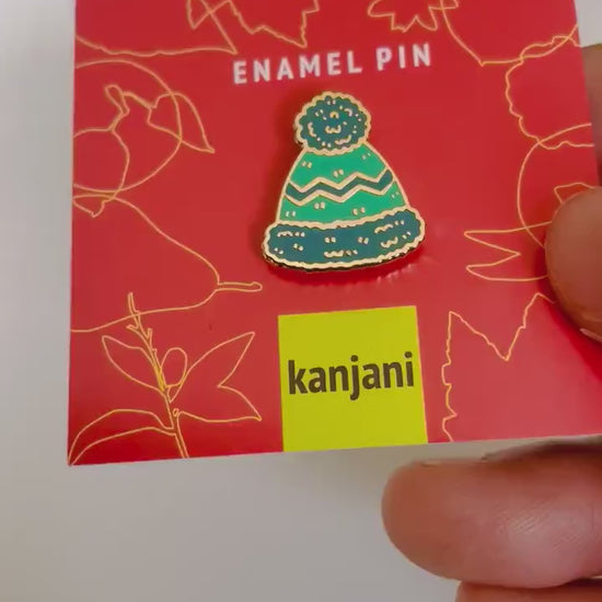woolly hat Enamel pin gift, blue, winter lapel badge, cosy Fall, Autumn, lanyard decor, camping, outdoors, gloves