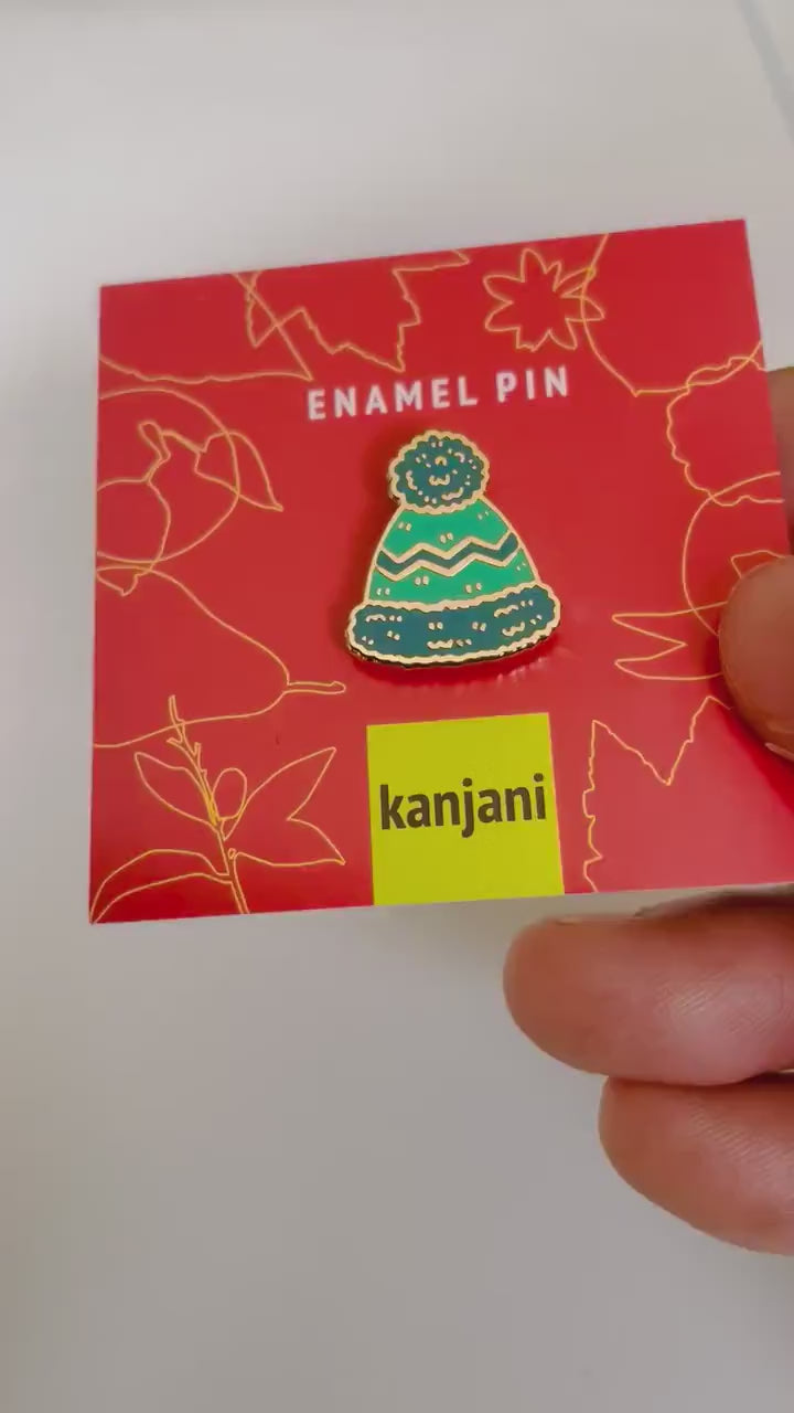 woolly hat Enamel pin gift, blue, winter lapel badge, cosy Fall, Autumn, lanyard decor, camping, outdoors, gloves